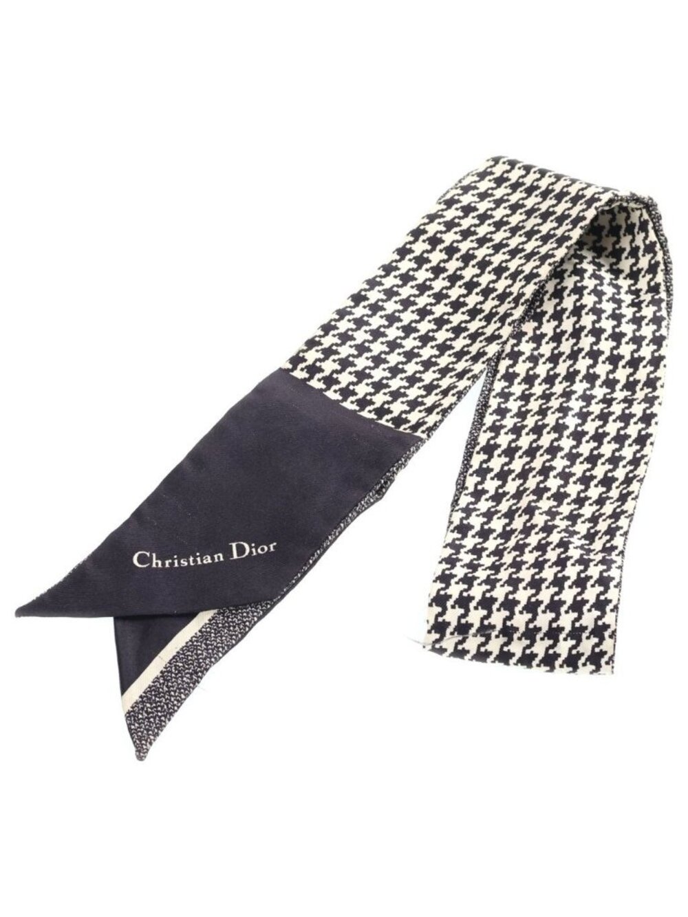 Dior 30 Montaigne Mitzah Houndstooth Pattern Scarf Twilly Navy